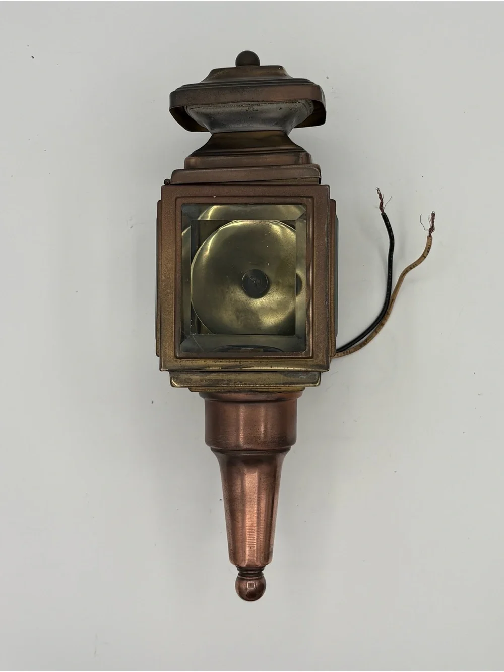 Early MCM 11” Copper & Brass Carriage Lantern Sconce Porch Light Clean Refurbish